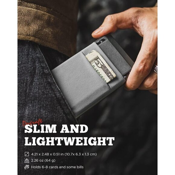 Men Grey Minimalist Card Wallet Card Holder Pop Up with Money Front Credit Card - Picture 6 of 7